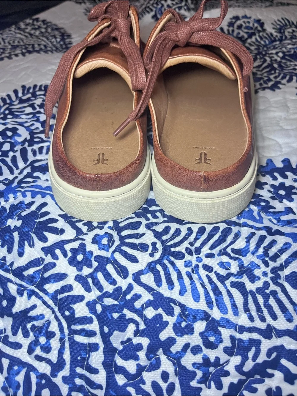 Frye Women's Ivy Low Lace Mules in cognac
